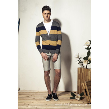 100% algodão V-Neck Striped Knit Men Cardigan malhas com botão